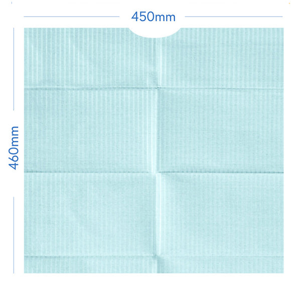 3Ply(2Ply Tissue+Poly) Speciality Bibs, Blue, 460mm L x 450mm W, 200pcs/box, 990312