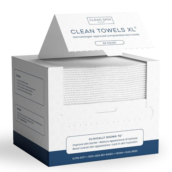 Clean Towels XL, 30cm x 33cm, 100% Biobased Face Towel, Disposable Face Towelette, Makeup Remover Dry Wipes, Ultra Soft, White, 50pcs/box 20boxes/case, 993965