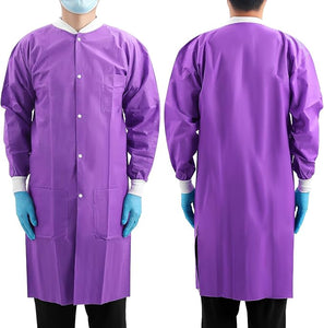 NuMedical SMS Disposable Lab Coat, Purple Color, Knee Length with Knit Cuff & Collar & 3 Pockets, 991463-991467