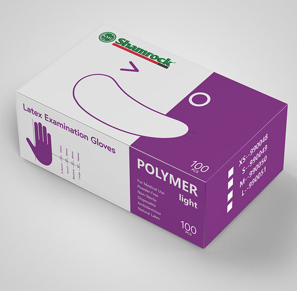 NuMedical Polymer LIGHT,  Latex Exam Gloves Powder Free,  100pcs x 10bx/cs,  Bx Size(cm): 21 L x12 W x 7.5 H, 990048 - 990051