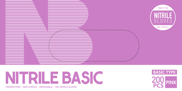 Basic Nitrile Examination Glove, Pink, 200pcs/box, 990052 - 990054