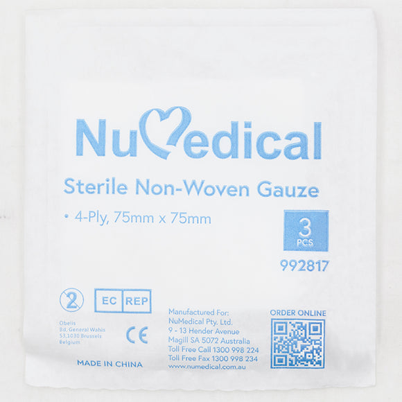 Sterile Non-Woven Gauze, 4ply 75mm x 75mm, $0.158 per Piece, 992817